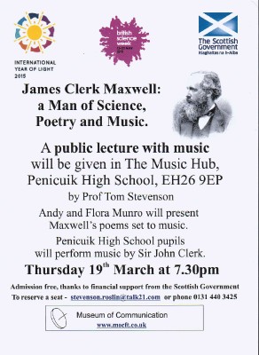 Lecture – James Clerk Maxwell – Thursday 19 March 2015